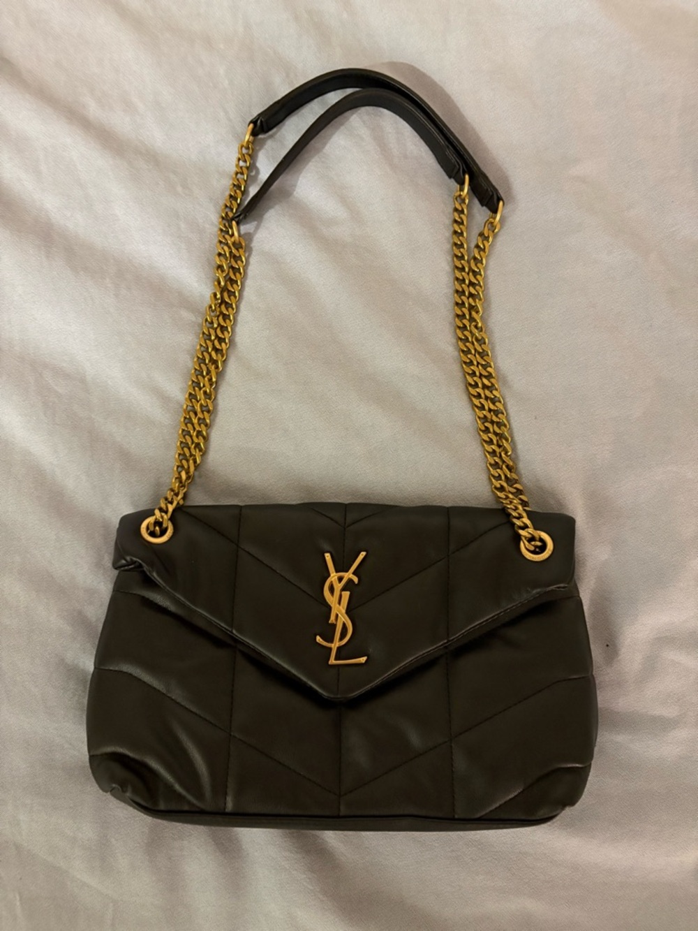 Black Quilted Leather Shoulder Bag with Gold Hardware
